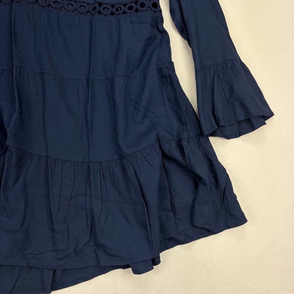Lascana Navy Tiered Lace Tunic Blouse Bell Sleeve Size 12 - Picture 8 of 11